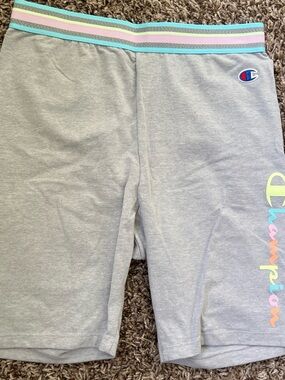Champion Gray Logo Bike Shorts with Pastel Trim